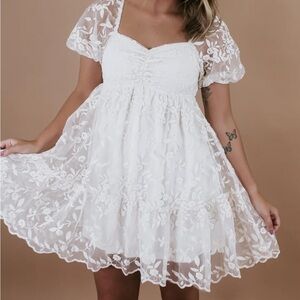 White Cream Lace Babydoll Dress